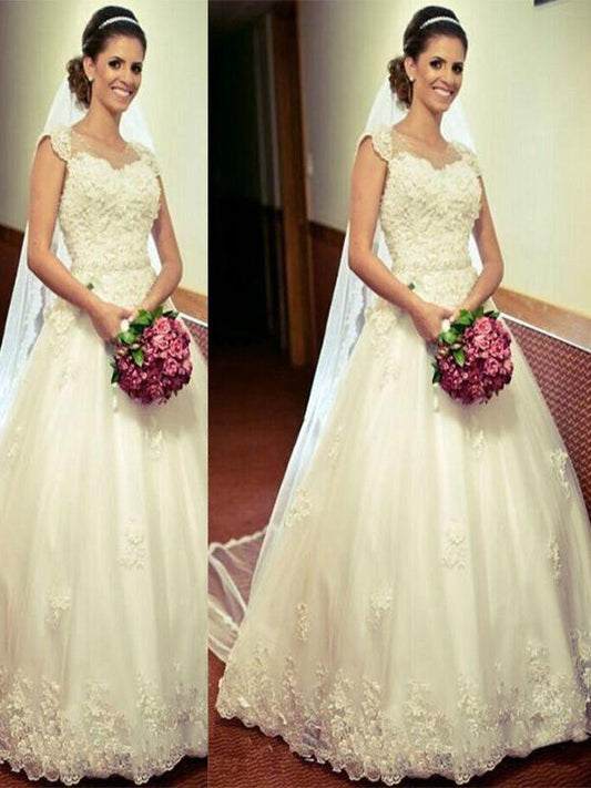 Ball Gown Tulle Floor-Length Sleeveless Sweetheart Wedding Dresses