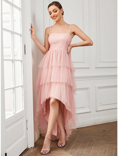 A-Line Party Dresses Vintage Dress Prom Birthday Knee Length Sleeveless Spaghetti Strap Tulle with Ruched