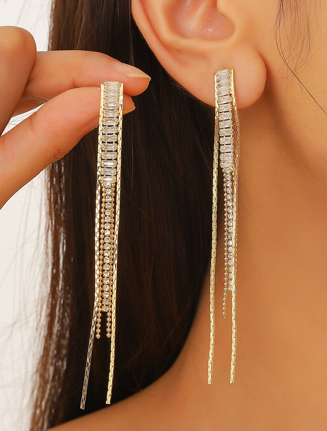 Zircon Drop Earrings Fine Jewelry Tassel Fringe Precious Stylish Trendy Earrings Jewelry