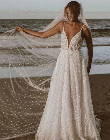 A-Line Boho Wedding Dress with Open Back