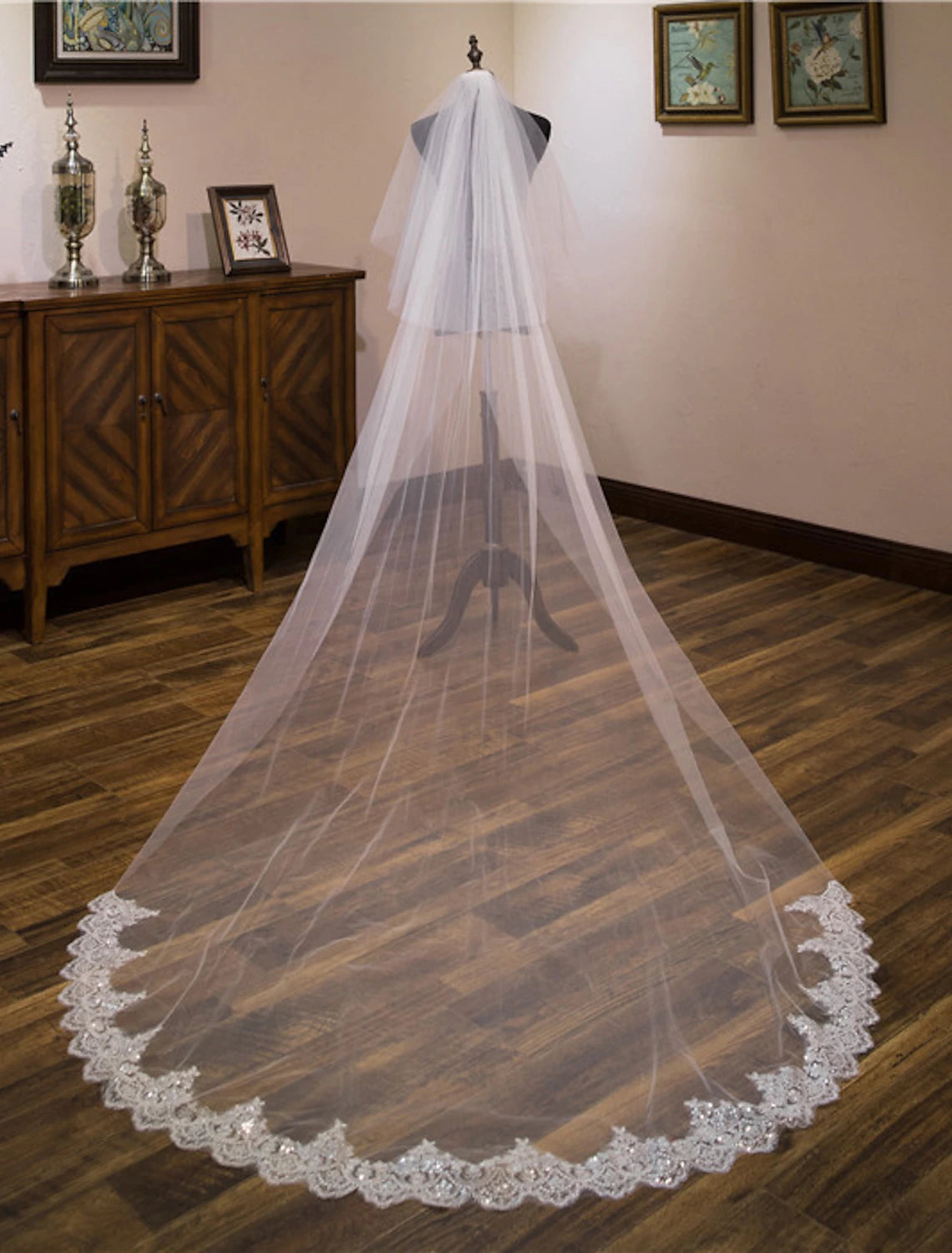 Two-tier Lace Wedding Veil Cathedral with Sequin / Embroidery Tulle