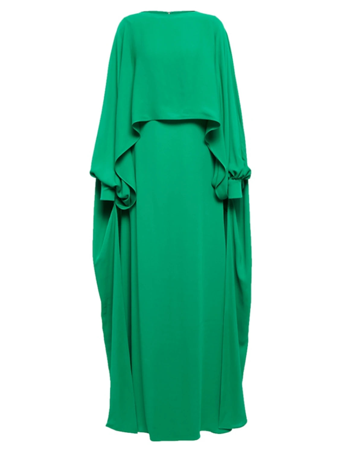 A-Line Evening Gown Elegant Christmas Red Green Dress Formal Floor Length Long Sleeve Jewel Neck Chiffon with Pleats