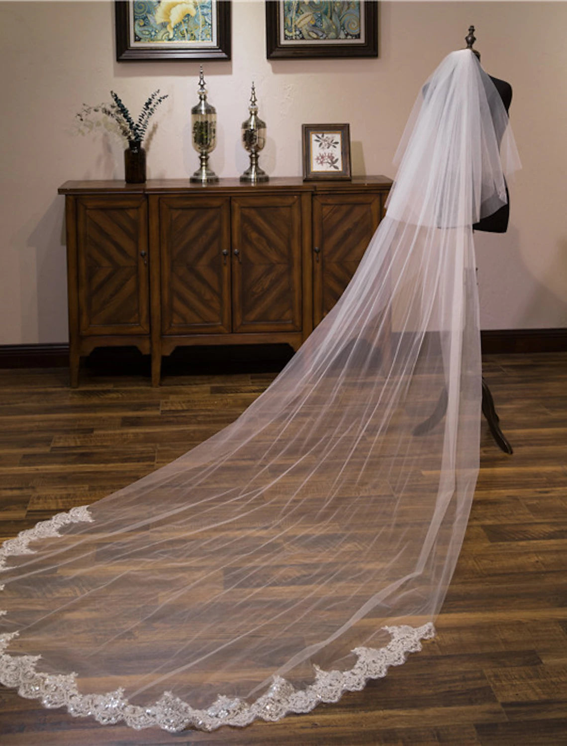 Two-tier Lace Wedding Veil Cathedral with Sequin / Embroidery Tulle