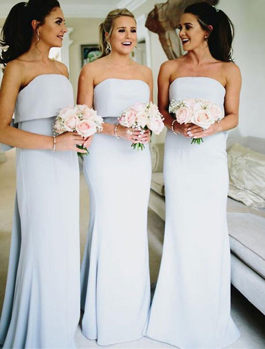 Mermaid / Trumpet Bridesmaid Dress Strapless Sleeveless Elegant Sweep / Brush Train Jersey with Bow(s) / Ruffles