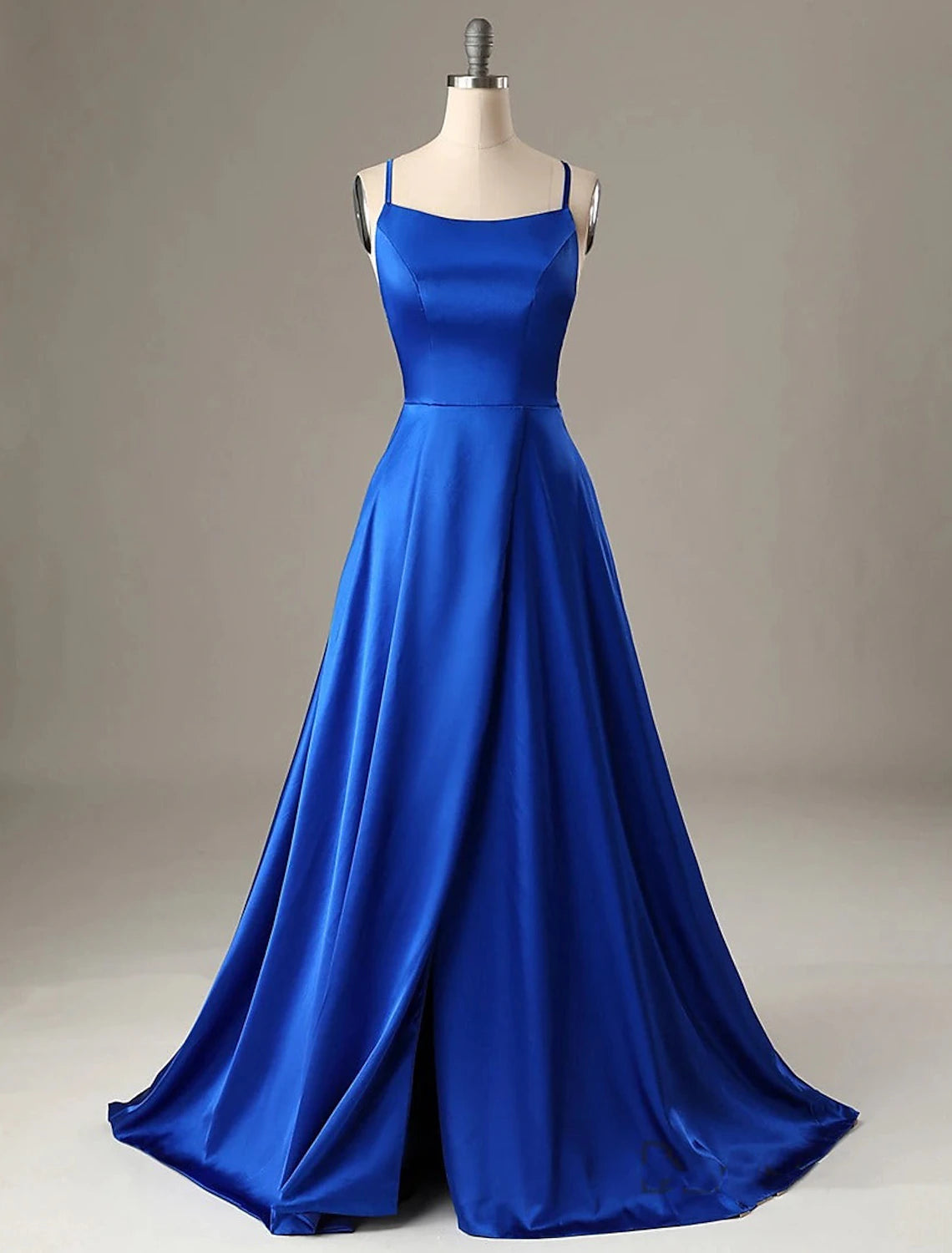 A-Line Evening Gown Sexy Dress Formal Wedding Guest Sweep / Brush Train Sleeveless Spaghetti Strap Charmeuse with Slit